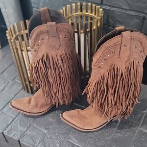 LIBERTY Black Tan Fringed Cowboy Boots
